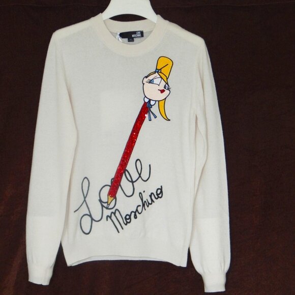 Love Moschino Sequined Embroidered Women’s Pullover Sweater Top US 8 / IT 44 NWT - Picture 2 of 11